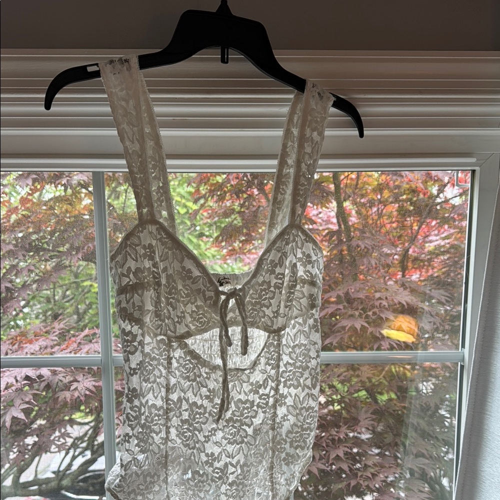 Free People White Lace Chemise with Floral Detailing